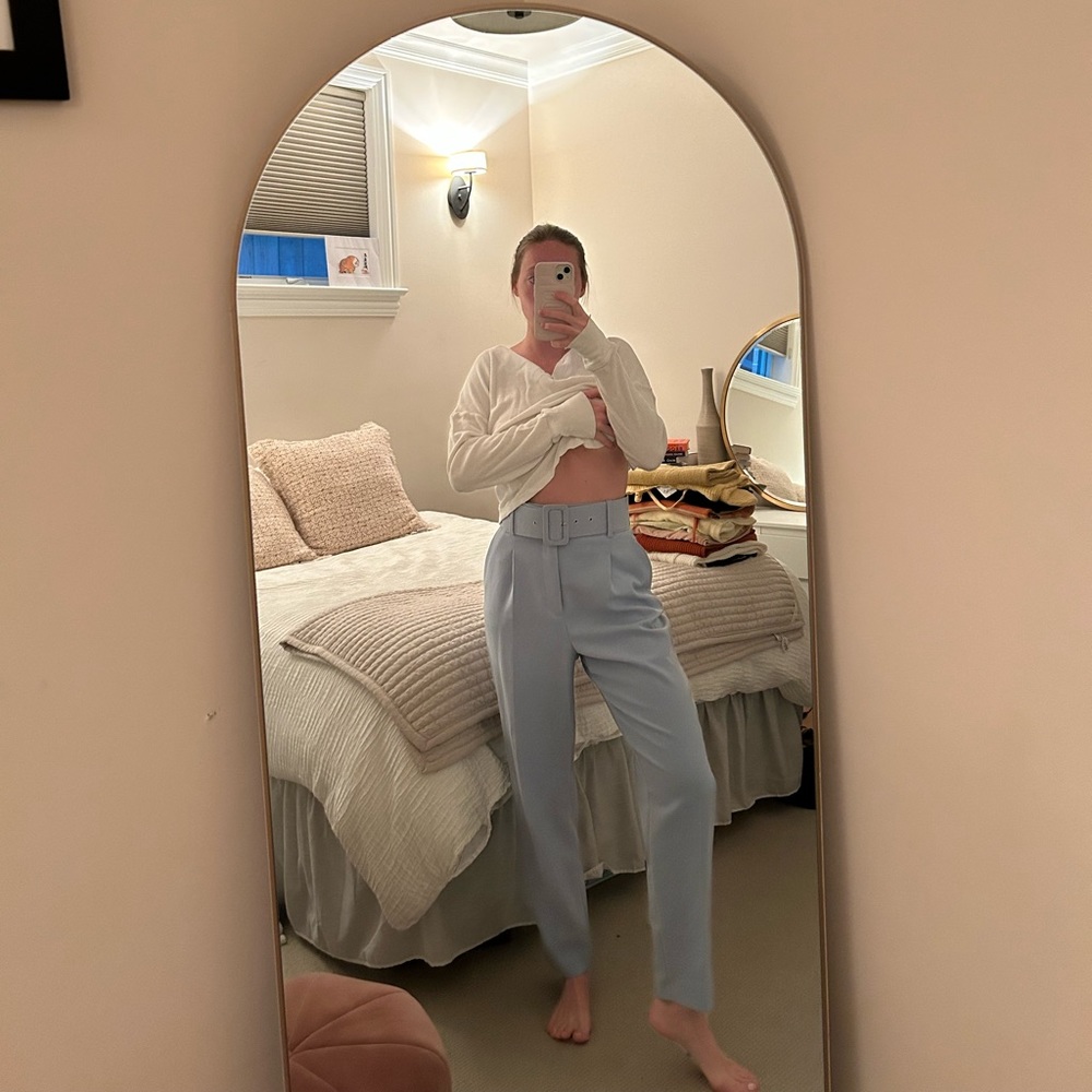 Light blue high waisted trousers with belt, Zara, size XS